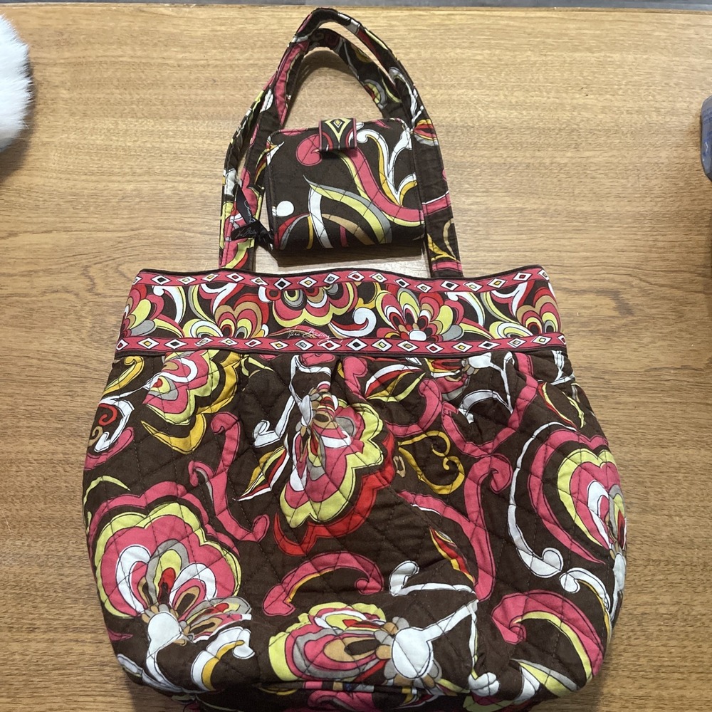 Vera Bradley Morgan Puccini Tote Bag Purse Hobo‎ Brown Paisley Floral W / Wallet